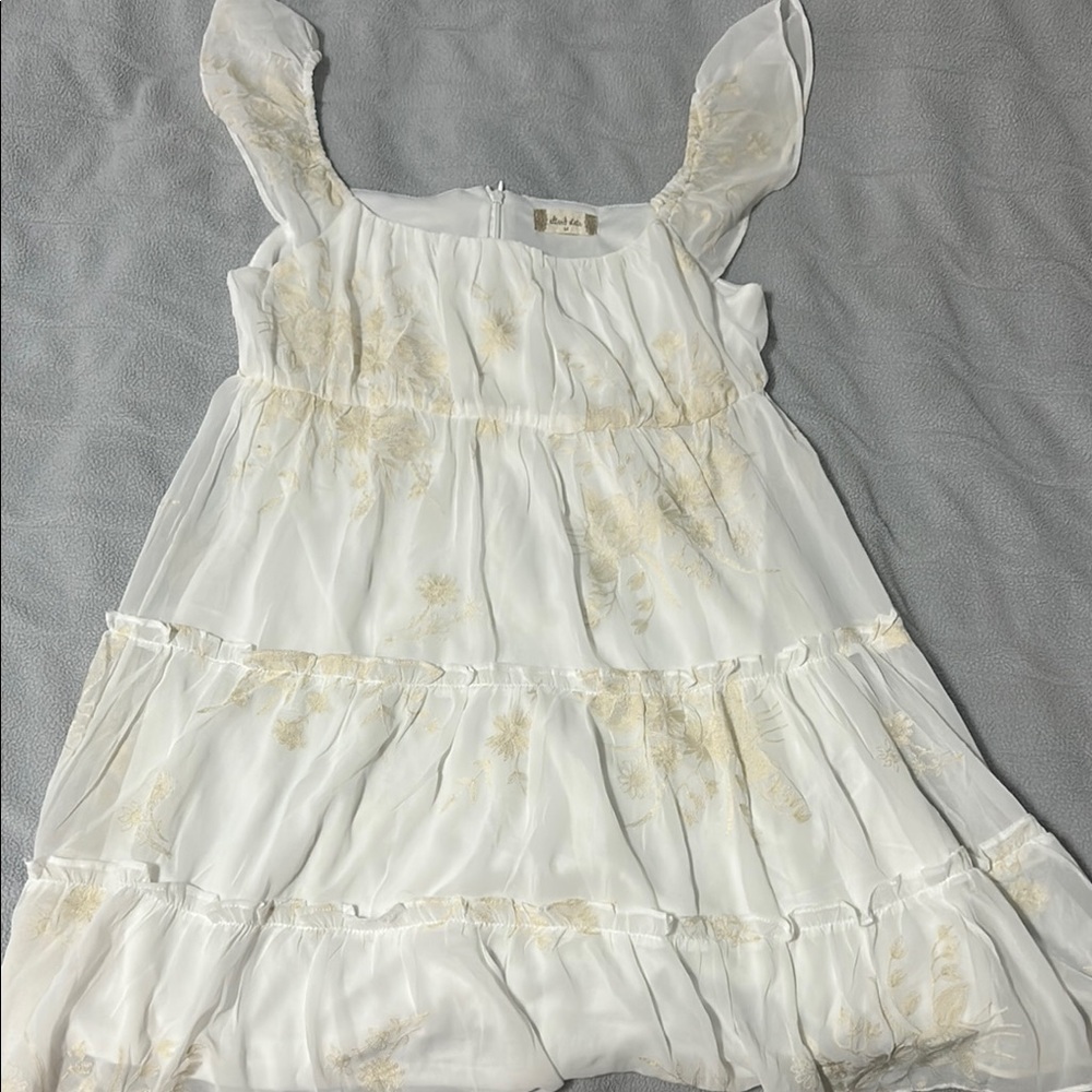 Altar'd State White and Gold Ruched Tiered Sundress